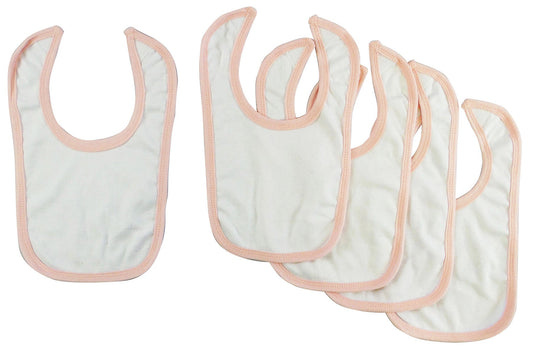 Bambini White Interlock Bib Pink Binding (Pack of 5) - HT SHOP