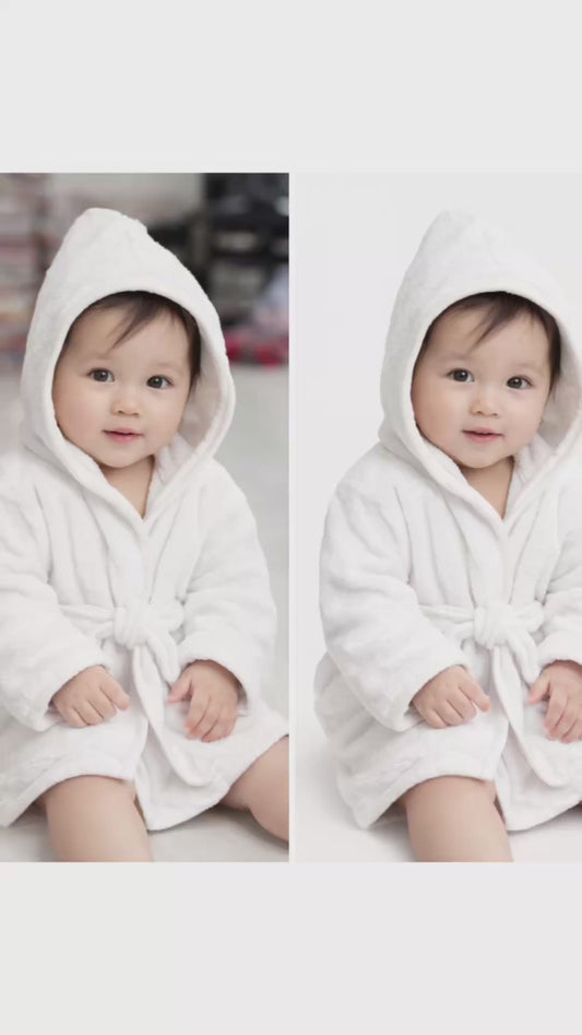 Neutral Newborn 3-Piece Layette Set featuring a white hooded baby robe, ideal for baby shower gifts and newborn essentials.