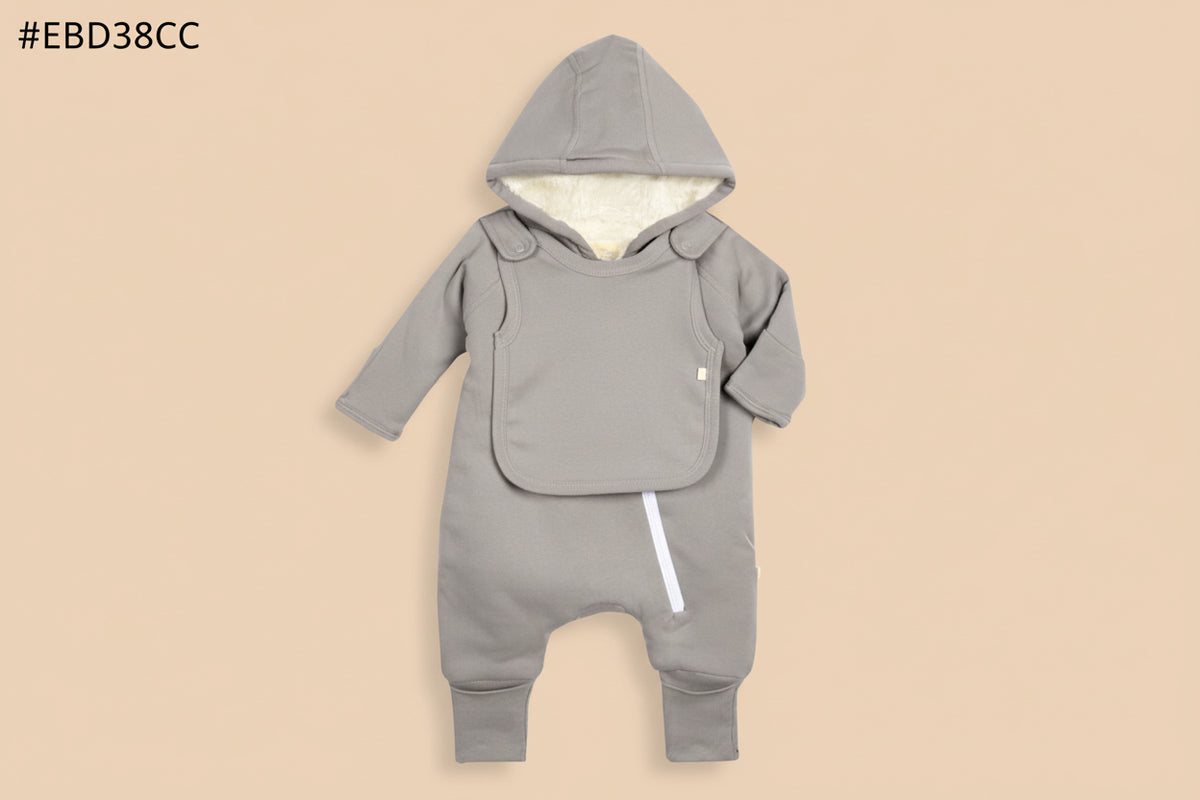 Smart Cuddly Jumpsuit + Bib (Gray) | Soft Baby Outfit for Everyday & Sleep - HT SHOP