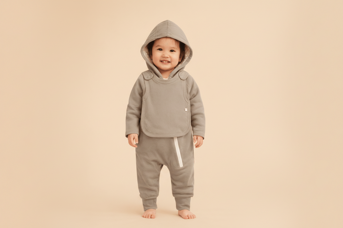 Smart Cuddly Jumpsuit + Bib (Gray) | Soft Baby Outfit for Everyday & Sleep - HT SHOP