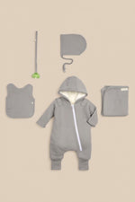 Smart Cuddly Jumpsuit + Bib (Gray) | Soft Baby Outfit for Everyday & Sleep - HT SHOP